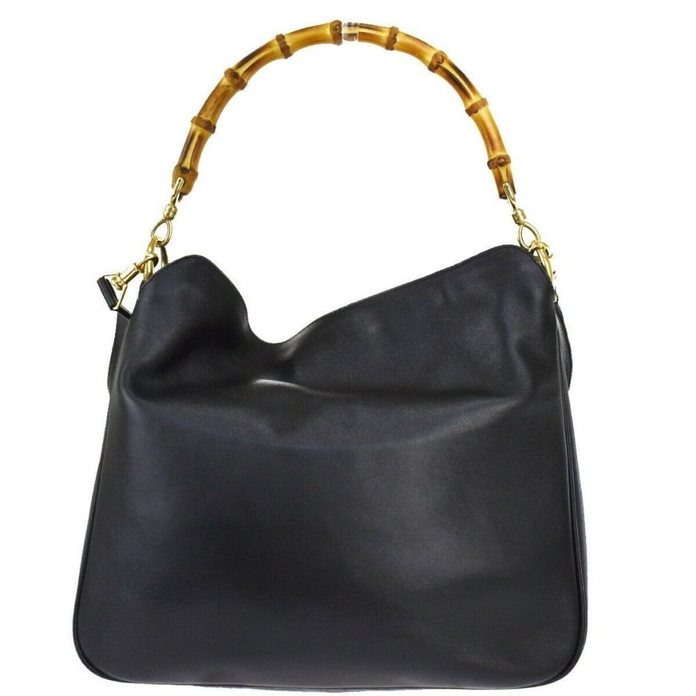 Auth Gucci Bamboo 2Way Hand Bag Black #34238G14B - Picture 2 of 10